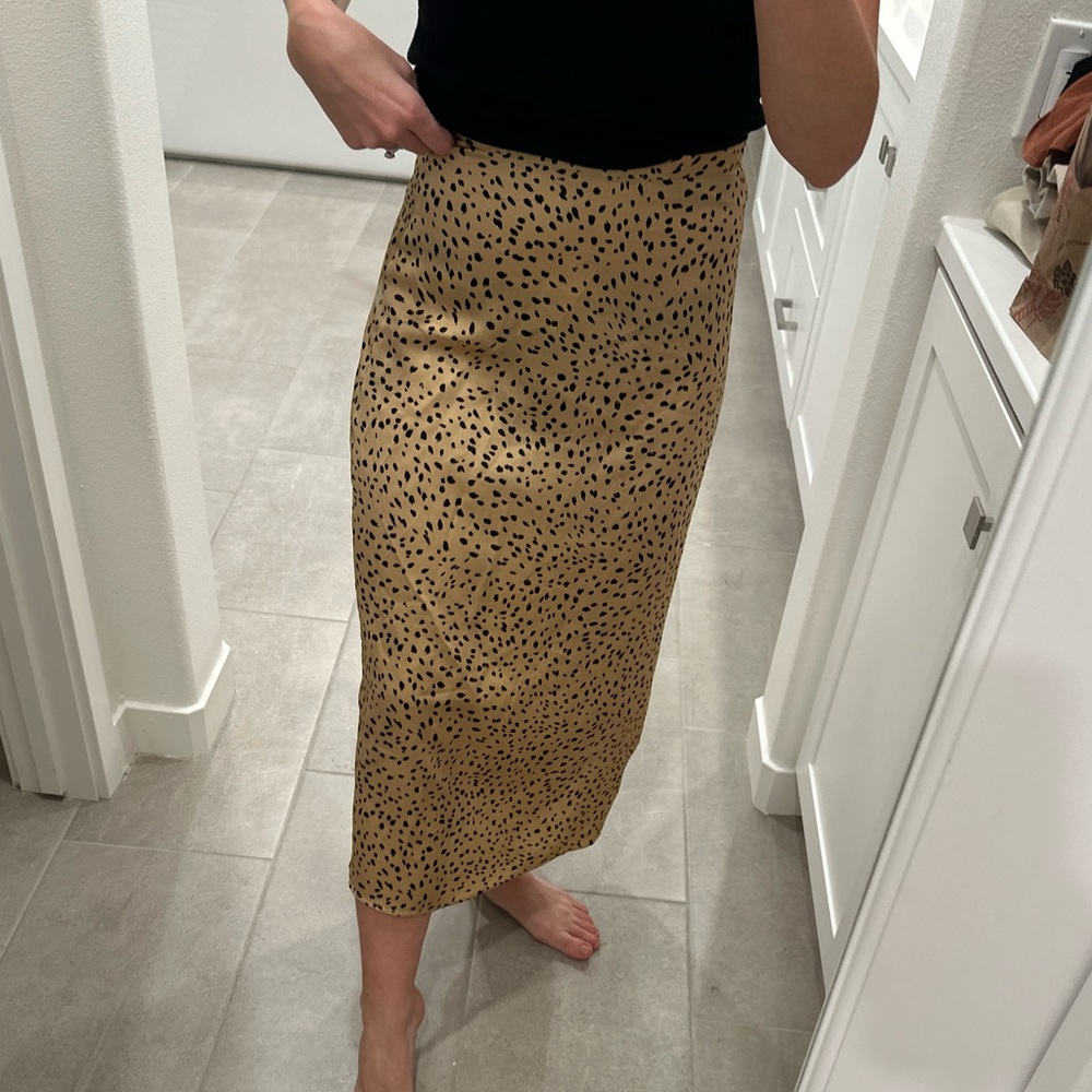 Cheetah print satin midi skirt